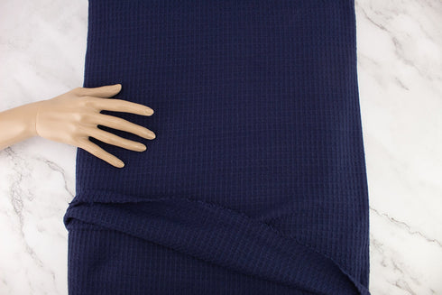 Blue Brushed Thermal Waffle Sweater Knit Fabric Remnant 3 yards
